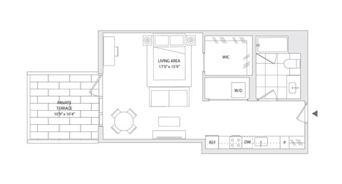 Floor plan for studio, 1 bath, 559 sqft